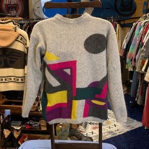 Liptons Vintage Wool and Angora Abstract Patterned Gray Sweater